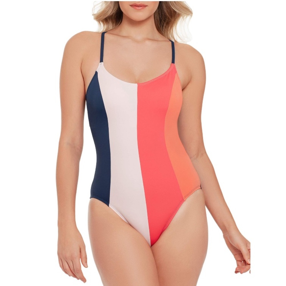 Time and Tru One Piece Vertical Striped Size Large 12-14